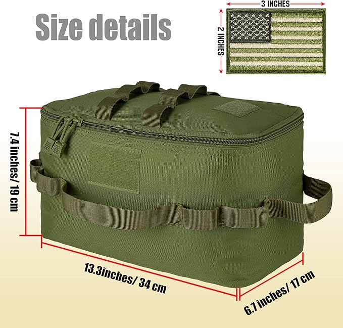 bvya Tactical Camping Storage Bag 11 Liters Outdoor Utility Tote Bag Camping Cookware Organizer Trunk Organizer with Flag Patch