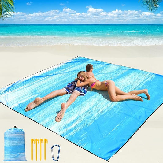 Beach Blanket Waterproof Sandproof Beach Mat 79" X 83" /10'x9'for 2-8 Adults Quick Drying Outdoor Picnic Mat Beach Accessories for Travel, Camping, Hiking