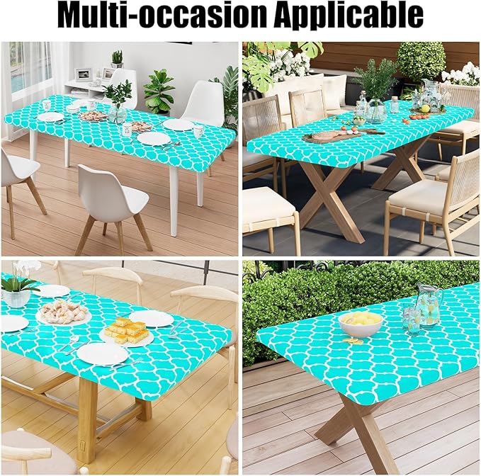 Smiry Rectangle Picnic Table Cover, Waterproof Elastic Fitted Camping Tablecloths for 8 Foot Tables, Wipeable Flannel Backed Vinyl Tablecloth Protector for Indoor, Outdoor (Teal, 30x96 Inches)