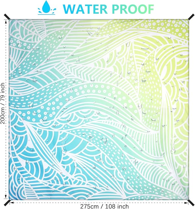 Beach Blanket Waterproof Sandproof Beach Mat for 1-8 Adults Quick Drying Durable Outdoor Picnic Mat for Beach Festival Travel Camping Hiking (Gradiant BL&GN-Ripple, 79"×108"(6 Person))
