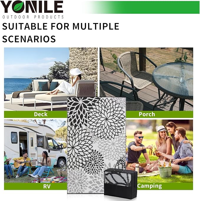 Outdoor Rug 9x12 ft Waterproof, Reversible Outdoor Plastic Straw Rug for Patios Clearance, Outdoor Area Rug Carpet RV Mat for Camping Backyard Deck Porch