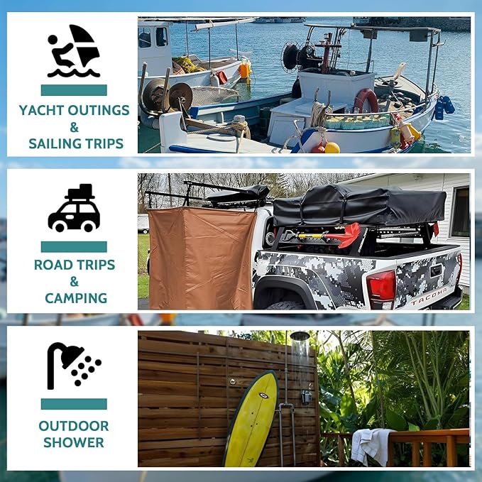 Privacy Curtain Tent for Boats, 420D Changing Room & Shower Awning for Pontoon, Waterproof Portable Shower Awning Under Bimini Top with Built in Mesh Bag 30" L x 27" W x 72" H