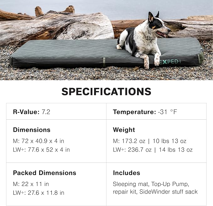 Exped LuxeMat Duo M - Self Inflating Luxury Sleeping Mat, 4” Foam Pad, Pump Included