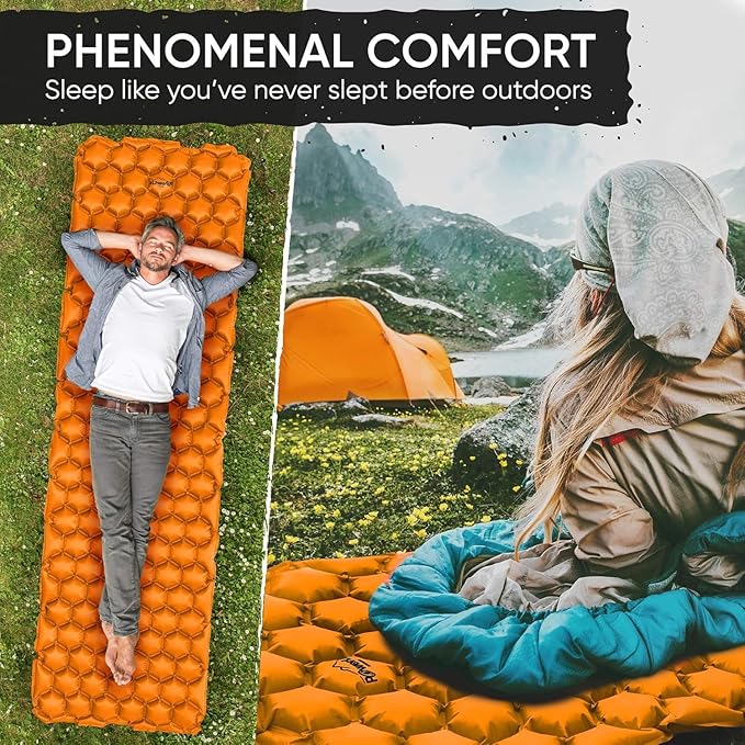 POWERLIX 2 Pack Sleeping Pad for Camping, Ultralight Inflatable Sleeping Mat, Compact Lightweight Self Inflating Camping Air Mattress for Backpacking, Hiking, Traveling Tent, Pump Bag Included