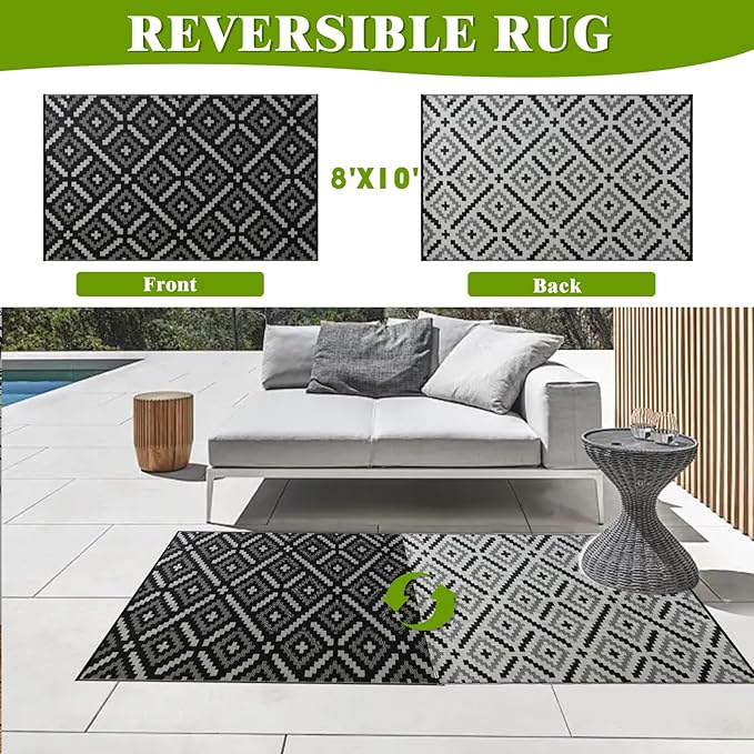 Outdoor Rug 8x10 ft Waterproof, Reversible Outdoor Plastic Straw Rug for Patios Clearance, Outdoor Area Rug Carpet RV Mat for Camping Backyard Deck Porch