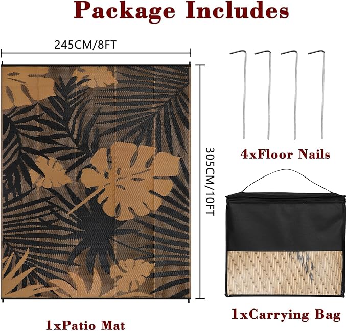 Homcomoda Outdoor Rugs 8’x10’ Waterproof Reversible Patio Rugs Outdoor Clearance Lightweight Outdoor Rugs Portable RV Camping Mats for Tents Deck Porch BBQ Beach Backyard