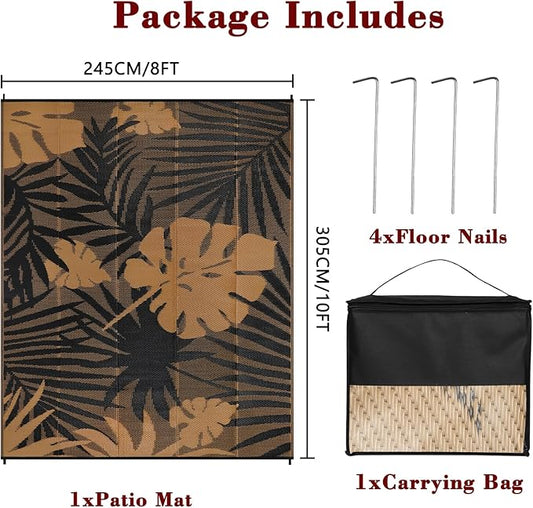 Homcomoda Outdoor Rugs 8’x10’ Waterproof Reversible Patio Rugs Outdoor Clearance Lightweight Outdoor Rugs Portable RV Camping Mats for Tents Deck Porch BBQ Beach Backyard