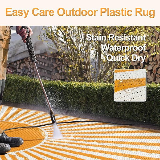 Wonnitar 5x8 Waterproof Outdoor Rug - Reversible Plastic Straw Camping Rug, Portable Outside Patio Carpet for Deck, Indoor Outdoor Mat for Backyard RV Camper Garden Picnic (Orange, 5'x8')