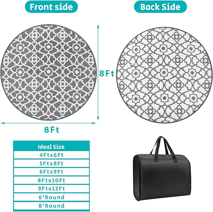 HEBE Outdoor Rug 8ft for Patios Waterproof Clearance Reversible Patio Mat Plastic Straw Rug RV Camping Mat Outside Area Rug Carpet for Camping RV,Porch,Deck,Balcony,Camper,Backyard