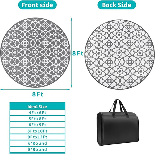 HEBE Outdoor Rug 8ft for Patios Waterproof Clearance Reversible Patio Mat Plastic Straw Rug RV Camping Mat Outside Area Rug Carpet for Camping RV,Porch,Deck,Balcony,Camper,Backyard