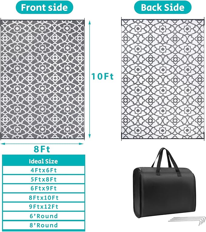 HEBE Outdoor Rug 8'x10' for Patios Waterproof Clearance Reversible Patio Mat Plastic Straw Rug RV Camping Mat Outside Area Rug Carpet for Camping RV,Porch,Deck,Balcony,Camper,Backyard