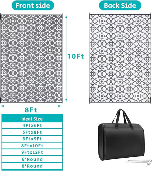 HEBE Outdoor Rug 8'x10' for Patios Waterproof Clearance Reversible Patio Mat Plastic Straw Rug RV Camping Mat Outside Area Rug Carpet for Camping RV,Porch,Deck,Balcony,Camper,Backyard