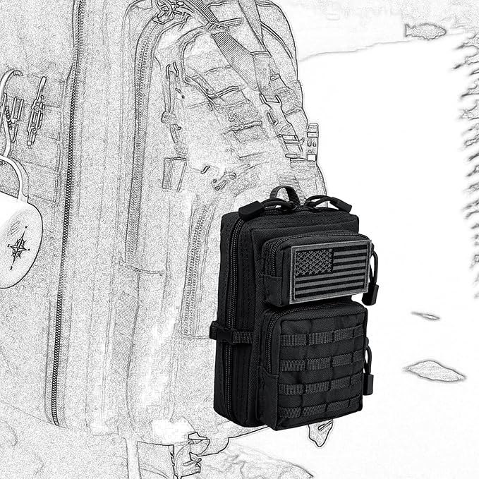 bvya Tactical Molle EDC Utility Pouch Compact Tool Pouch Mini Waist Bag Crossbody Backpack-Design Phone Pouch with Shoulder Strap Flag Patch and D-Rings