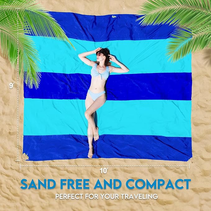 BYDOLL Nylon Beach Blanket Waterproof Sandproof 10'X9' Suits 1-8 Adults Oversized Sand Free Extra Large Blanket Lightweight Soft Picnic Mat for Beach Essentials