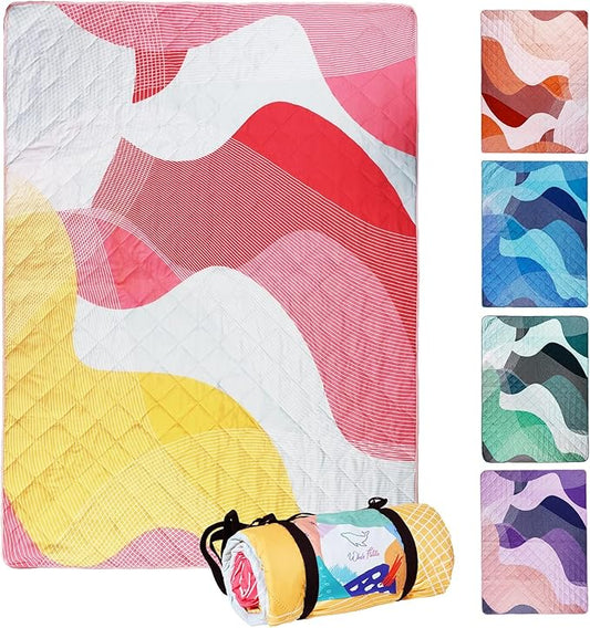 Whale Flotilla Extra Large Waterproof Picnic Blankets 60"x80", Foldable Lightweight Outdoor Blanket for Camping, Hiking, Traveling, Soft Portable Easy to Clean Picnic Mat for Beach Grass Park, Red