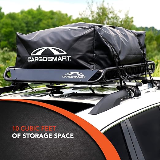 CargoSmart Rainproof Cargo Carrier - Soft Sided Bag for Car Top, 36'x30'x16' - Up to 10 Cubic Feet of Storage, Easily Mounts to Vehicle's Bare Roof, Roof Rack or Basket