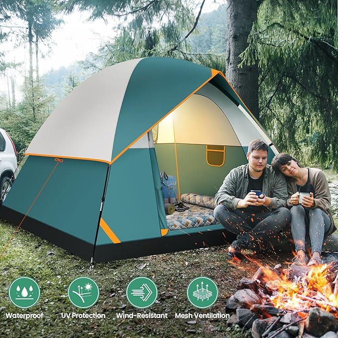 COBIZI Camping Tent, 4/6 Person Easy Setup Waterproof Windproof Backpacking Tent with Removable Rainfly, Lightweight Portable Outdoor Family Tents for Camping, Travel, Fishing, Hiking, Scouts
