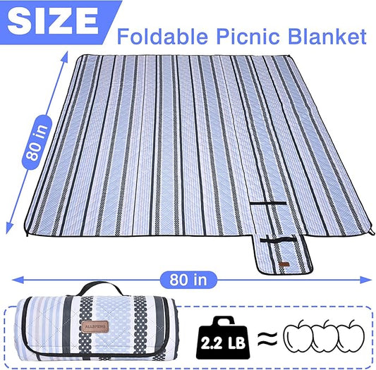 Oversized Waterproof Picnic Mat, Dustproof Washable Outdoor Beach Mat. Suitable for Camping, Outdoor, Beach, Party and Concert. (Dark Green & Light Blue, 80" * 80")