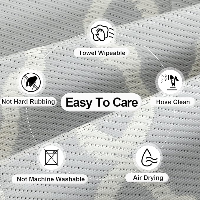 OutdoorLines Outdoor Plastic Area Rugs for Patio 6x9 ft - Reversible Outside Carpet, Stain & UV Resistant RV Mats, Straw Rug for Camping, Deck Garden, Porch and Balcony, Moroccan/Beige & Light Grey