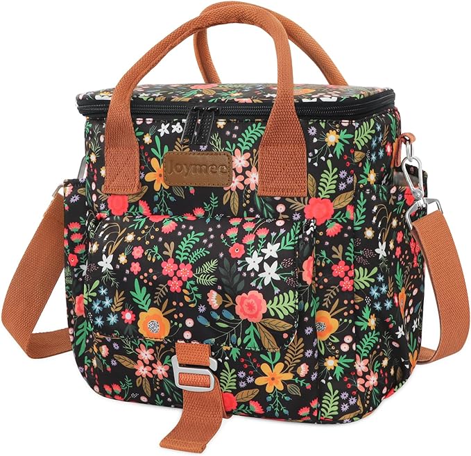 Joymee Large Insulated Lunch Bag for Women Adults, Reusable Waterproof Lunch Box for Work Picnic Camping, Small Lunch Cooler Leakproof Tote with Side Pocket Adjustable Shoulder Strap - Multi-Floral