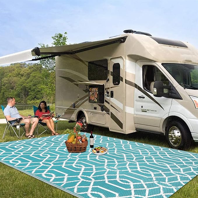 HEBE Outdoor Rug 8'x10' for Patios Waterproof Clearance Reversible Patio Mat Plastic Straw Rug RV Camping Mat Outside Area Rug Carpet for Camping RV,Porch,Deck,Balcony,Camper,Backyard