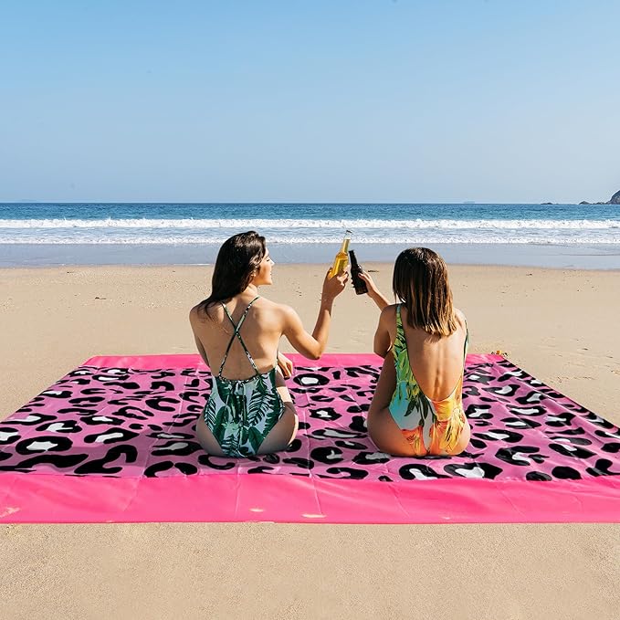 Sandproof Waterproof Beach Blanket, 80"x80" Large Beach Mat for 4-6 Adults, Lightweight Quick Dry Windproof Picnic Mat