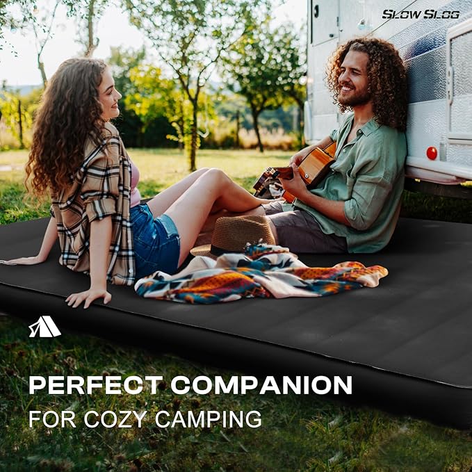 Self-Inflating Camping Mattress Pad 2 Person, 4in Thick Foam Sleeping Pad for Tent Camping, 4-Season Double Sleeping Pad with Pump Sack, Black