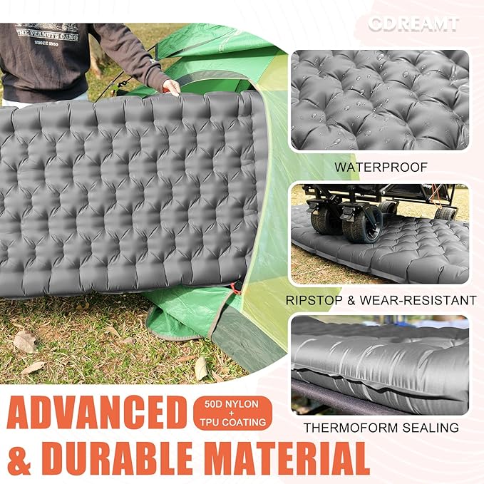 Inflatable Camping Sleeping Pad with Pillow, Extra Thick 4 Inch Sleeping Mat with Built-in Pump, Compact & Ultralight Camping Air Mattress for Backpacking Hiking Tent Traveling