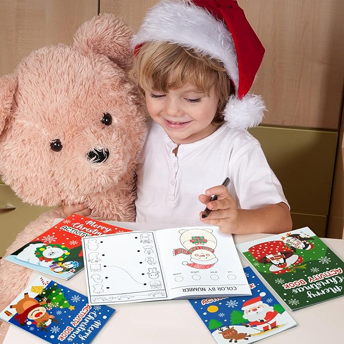 Christmas Activity Books for Kids - 24Pcs Merry Christmas Mini Games Coloring Book Set Bulk Mazes Word Search Word Scramble Games for Xmas Stockings Goodie Bags Stuffer Filler Holiday Party Supplies