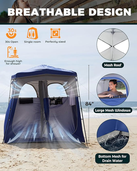 KingCamp Camping Shower Tent, Instant Portable Privacy Shelter, 1/2 Room Large Outdoor Toilet Tent with Floor, Water-Resistant, Windproof & Easy Setup for Beach, Camping & Hiking