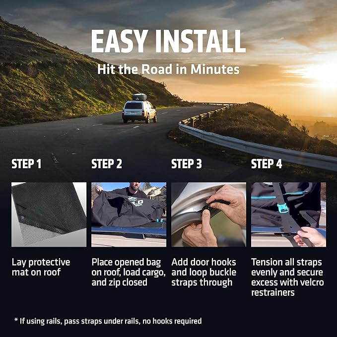 Rooftop Cargo Carrier - Waterproof Soft Shell Car Roof Cargo Carrier, Heavy Duty Car Top Luggage Cargo Bag with Patented Door Hook System and Non-Slip Mat for Car or SUV (15 Cubic Feet)