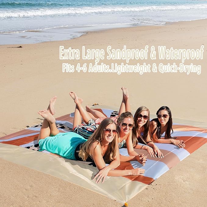 Sandproof Waterproof Beach Blanket, 80"x80" Large Beach Mat for 4-6 Adults, Lightweight Quick Dry Windproof Picnic Mat