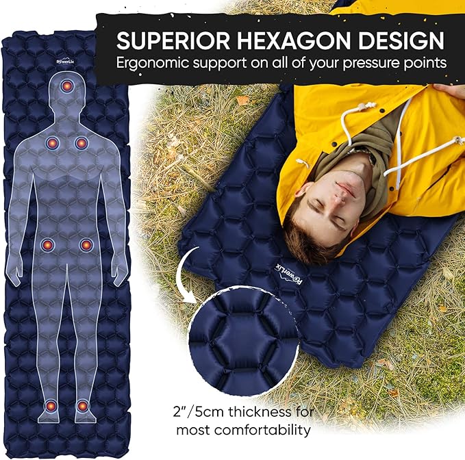 POWERLIX Ultralight Camping Sleeping Pad with Inflation Bag– Compact Lightweight Camping Pad, Outdoor Backpacking Hiking Traveling Airpad Camping Air Mattress Sleeping Mat
