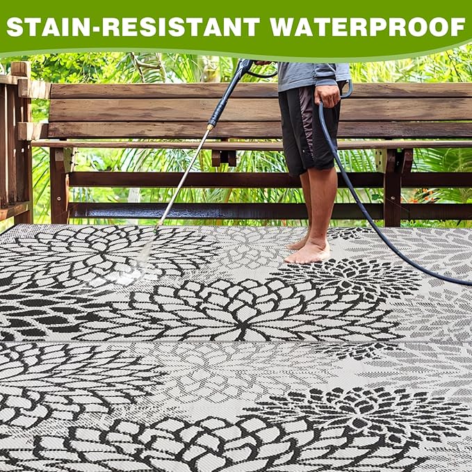 Outdoor Rug 9x12 ft Waterproof, Reversible Outdoor Plastic Straw Rug for Patios Clearance, Outdoor Area Rug Carpet RV Mat for Camping Backyard Deck Porch