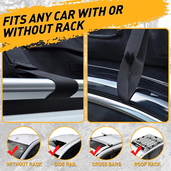 Rooftop Cargo Carrier Bag, WILDROAD 21 Cubic Feet 600D Ultra Anti-Tear Fabric Waterproof Car Roof Bag, Soft-Shell Roof Bag with Storage Bag, Anti-Slip Mat and 6 Door Hooks Fits Car with/Without Racks