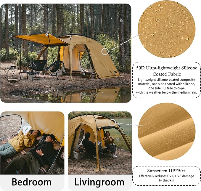 Naturehike7.6 Double Person 4-Seasons Camping Tent, UPF50+ Sun Protection Tent with 7001 Aluminum Alloy Poles, PU2000mm+ Waterproof Tent for Outdoor Camping,Picnic