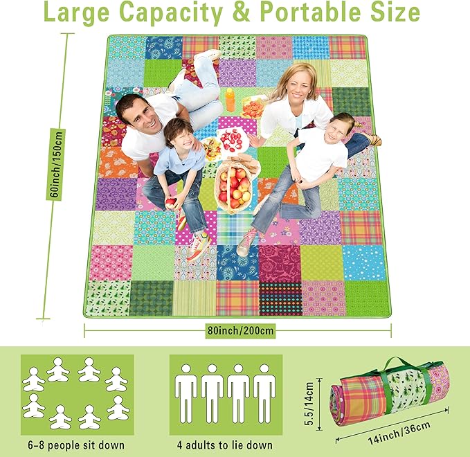 Extra Large Picnic Blankets Waterproof Foldable (60"x 80") Boho Beach Blanket Waterproof Sandproof,3-Layer Thicking Mat Outdoor Packable Camping Blanket