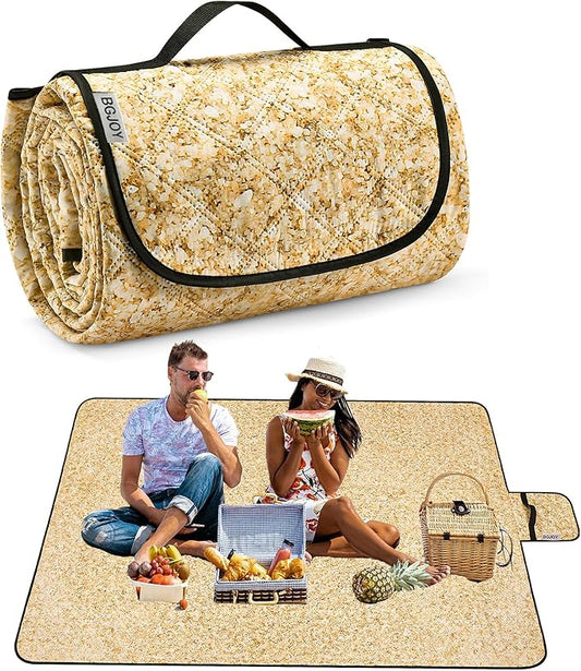 Large Beach Blanket Waterproof Sandproof Picnic Blankets Outdoor Blanket Foldable Beach Mat Sandfree with Carry Strap Lightweight Beach Blankets fit 2-4 Adults for Beach Camping Grass Lawn Park