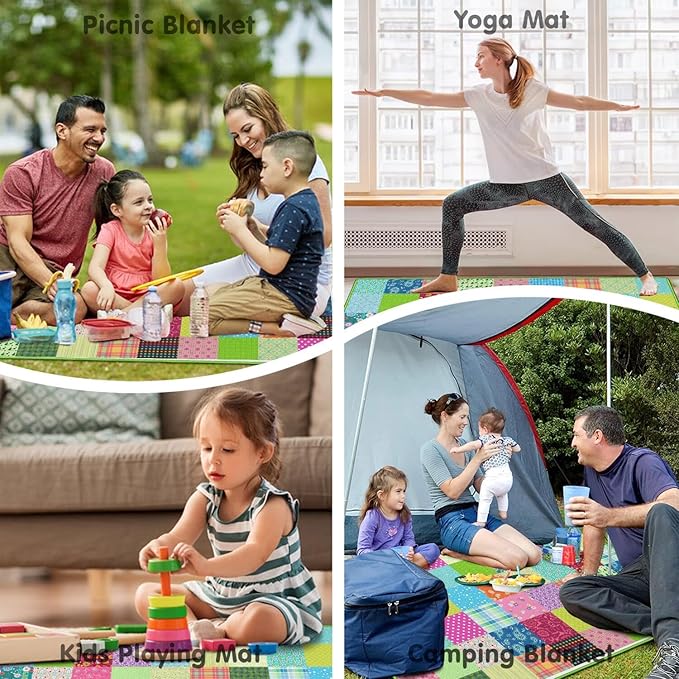 Extra Large Picnic Blankets Waterproof Foldable (80"x 80") Boho Beach Blanket Waterproof Sandproof,3-Layer Thicking Mat Outdoor Packable Camping Blanket