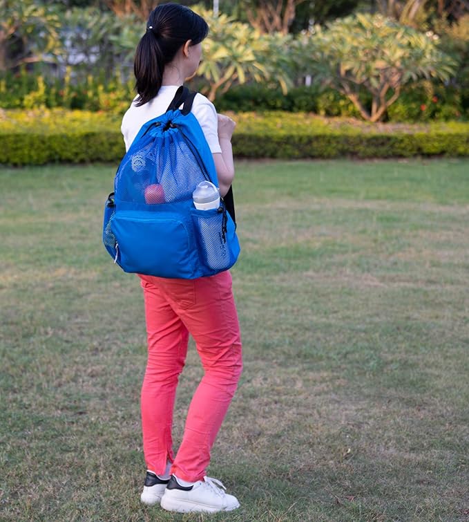 ButterFox Large Swimming Equipment Mesh Bag With Separated Waterproof Dry Compartment, Dry and Wet Separated (Light Blue)