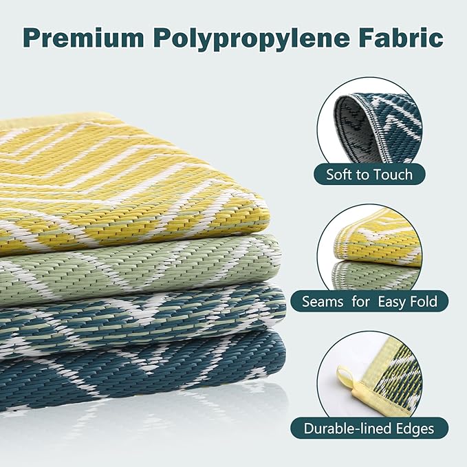 Lahome Outdoor Rugs 8x10 Waterproof, Reversible Plastic Outdoor Area Rug for Patios, Outside RV Mat Carpet for Deck Porch Backyard Balcony Picnic Trailer (Yellow/Blue, 8' x 10')