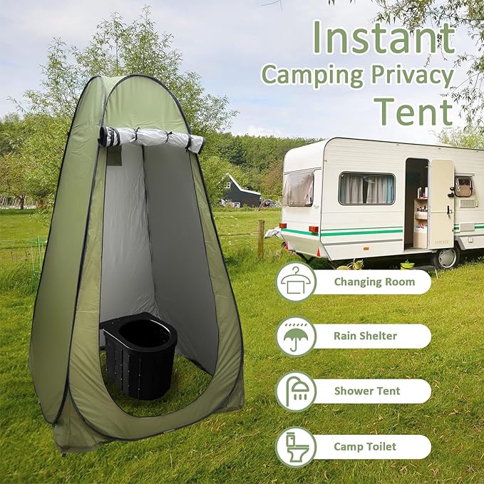 Portable Toilet Kit for Camping, XL Large Pop Up Privacy Tent and Toilet Bags, Washable Outdoor Showers Changing Rooms with Carry Bag （Green）