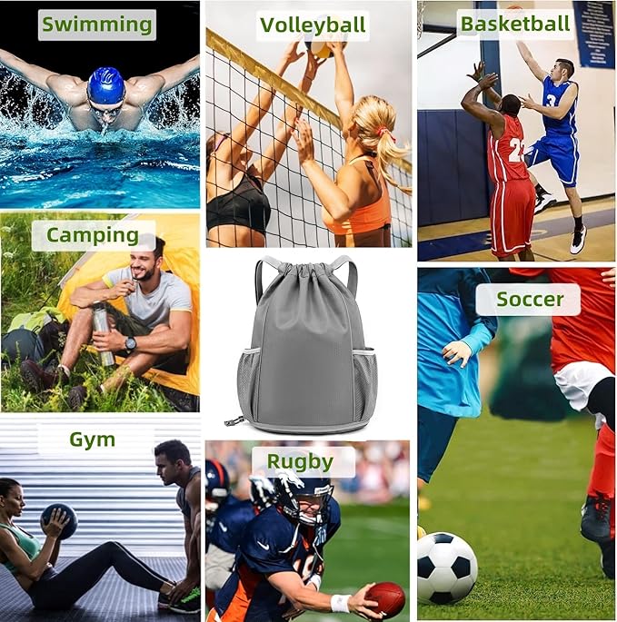 BLIRITEL Drawstring Backpack Sports Gym Bag, Soccer Backpack, Waterproof Soccer Bag for Men Women, String Basketball Bag Football Volleyball Backpack