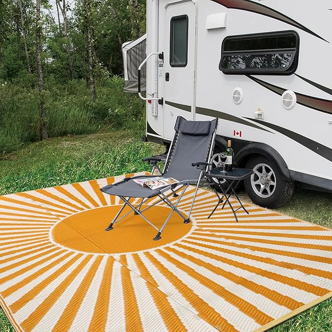 Wonnitar 5x8 Waterproof Outdoor Rug - Reversible Plastic Straw Camping Rug, Portable Outside Patio Carpet for Deck, Indoor Outdoor Mat for Backyard RV Camper Garden Picnic (Orange, 5'x8')
