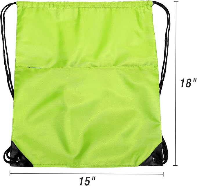 BuyAgain Drawstring Backpack Sports Water Resistant String Bag Sport Gym Sackpack for Women Men Large with Zipper, Apple Green