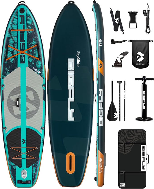11'6×35" Super Wide Inflatable Stand Up Paddle Board, Ultra Stable Wide SUP for 2+1 People/Family/Big Size, 100L Backpack, All-Round Sup Board, US Big Fin