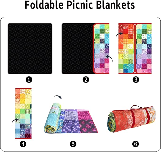 Extra Large Picnic Blankets Waterproof Foldable (80"x 80") Boho Beach Blanket Waterproof Sandproof,3-Layer Thicking Mat Outdoor Packable Camping Blanket