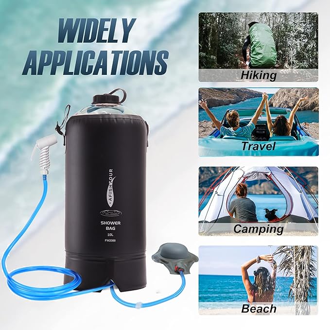 Portable Camping Shower Bag - 10L/2.2 Gallons 20/5 Gallons Solar Shower Water Bag with Foot Pump, Hose and Shower Head - Camp Shower for Camping, Beach, Travel, Outdoor Activities