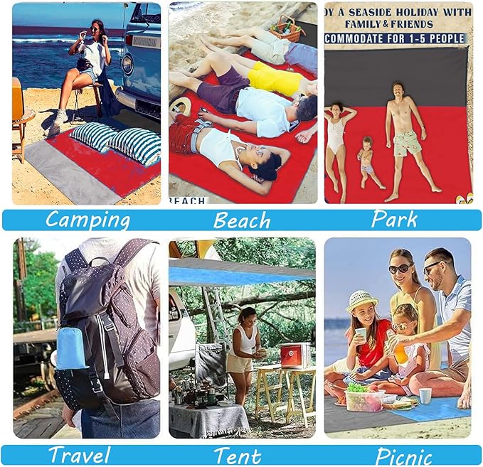 Beach Blanket Sandproof Waterproof, Beach Essentials Extra Large Beach Mat, 79" X 55" Oversized Durable Outdoor Picnic Mat Storage Bag for 1-4 Adults, Beach Accessories for Travel, Camping, Hiking