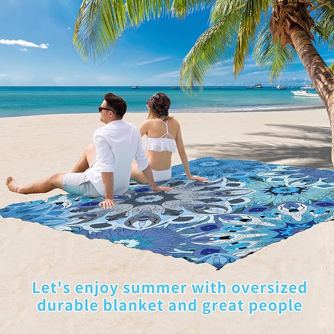 BYDOLL Beach Blanket Waterproof Sandproof 78''×110'' Suits1-7 Adults Compact Lightweight Oversized Sand-Free Blanket Large Picnic Mat for Beach Travel Camping Hiking